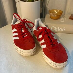 Adidas Red and White Suede Sneakers